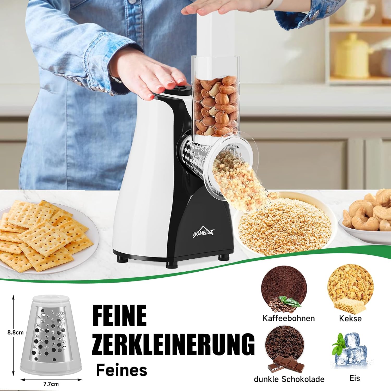 HOMELUX Elektr Gemüseschneider 5-fach Reibe Käse- & Gemüsehobel 5 Trommelklingen