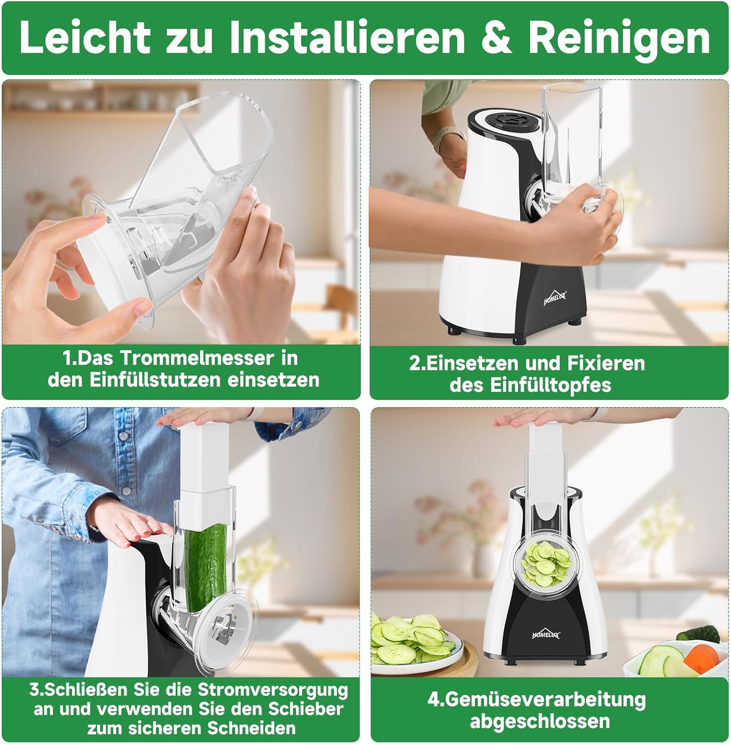 HOMELUX Elektr Gemüseschneider 5-fach Reibe Käse- & Gemüsehobel 5 Trommelklingen