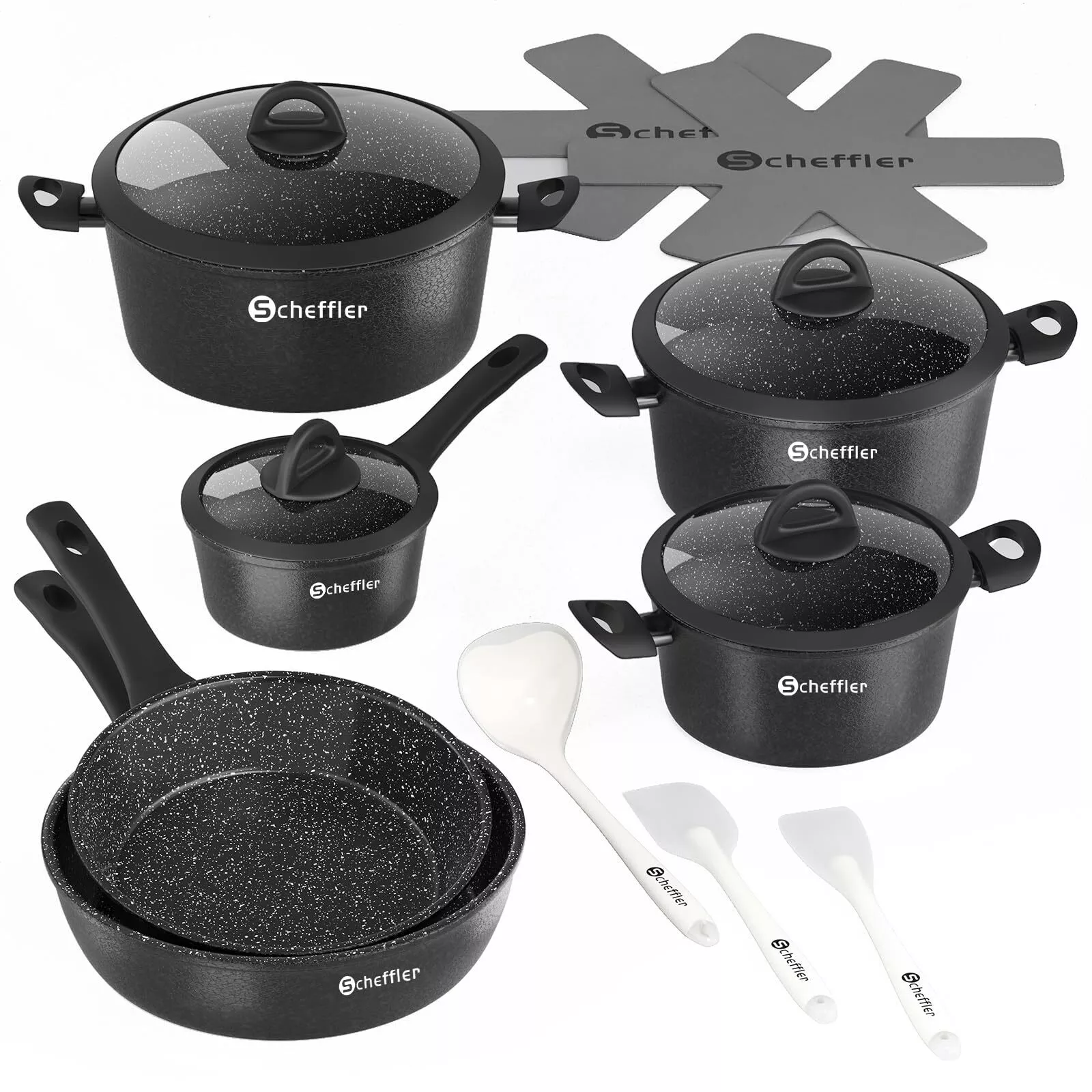 15-piece pot set, pan set, non-stick coating, induction cooking pot, glass lid 