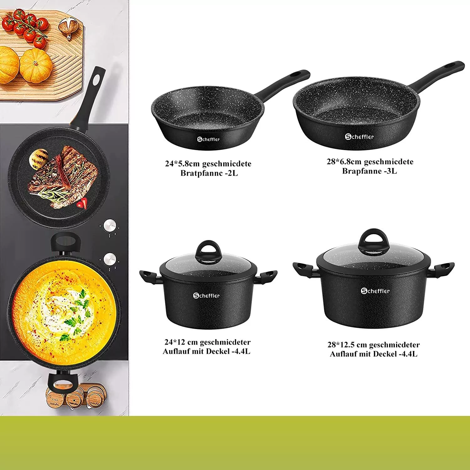 15-piece pot set, pan set, non-stick coating, induction cooking pot, glass lid 