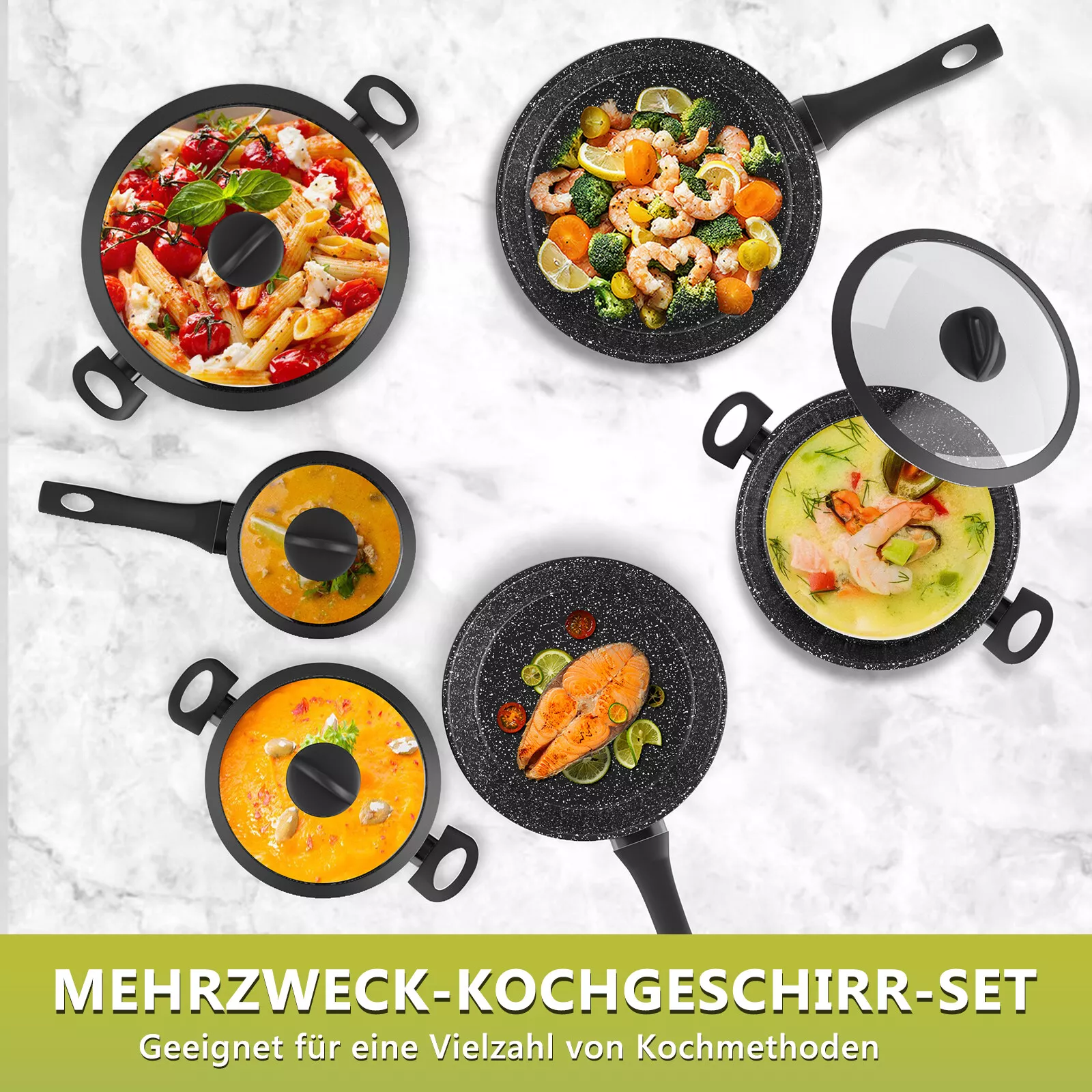 15-piece pot set, pan set, non-stick coating, induction cooking pot, glass lid 