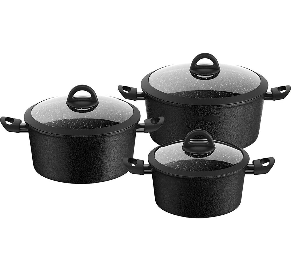 6-piece pot set induction non-stick coated pot set with glass lid 