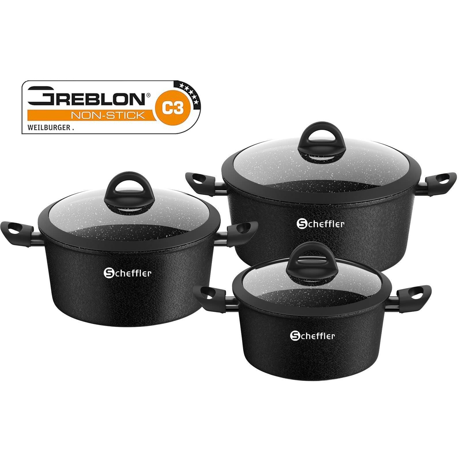 6-piece pot set induction non-stick coated pot set with glass lid 