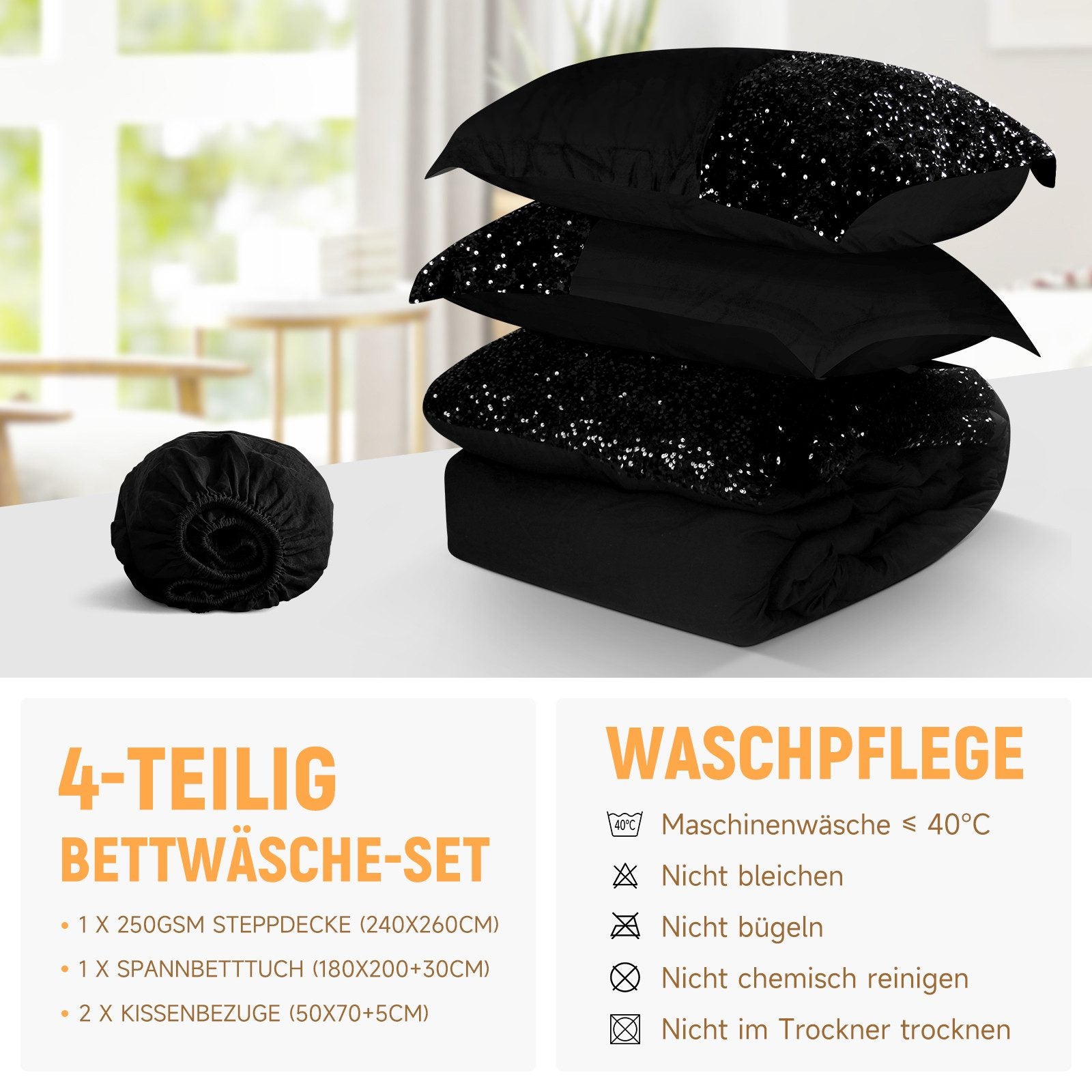 Bettwäsche mit elastischen Taschen für einfache Handhabung