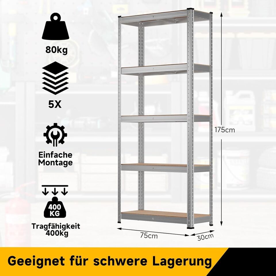 HOMELUX heavy-duty shelving unit, storage shelving, cellar shelving, workshop shelving up to 400 kg, 75 x 30 x 175 cm