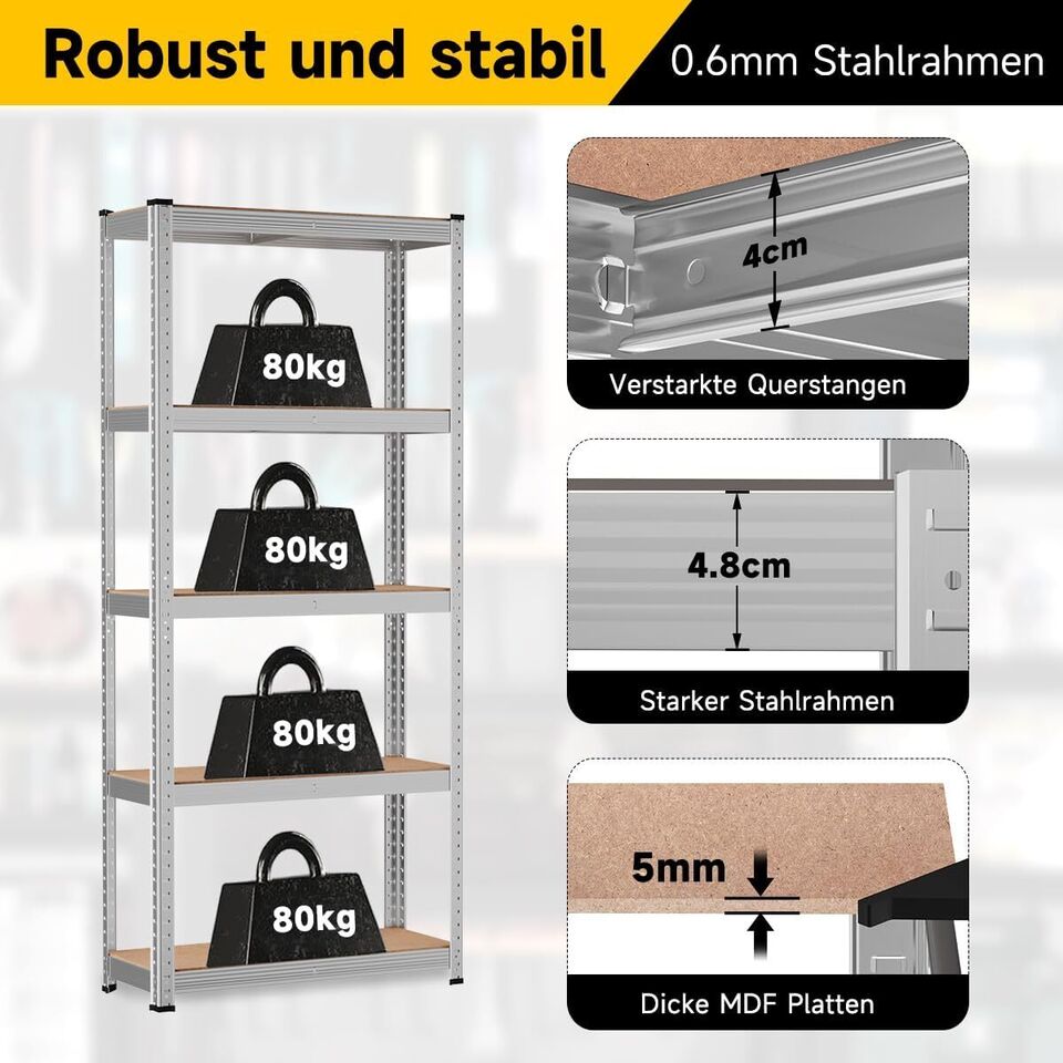 HOMELUX heavy-duty shelving unit, storage shelving, cellar shelving, workshop shelving up to 400 kg, 75 x 30 x 175 cm