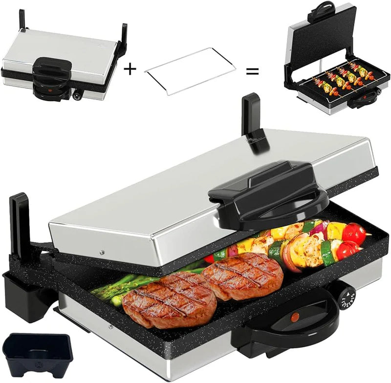 2000W Kontaktgrill: Multi-Grill & Brotmaschine, Edelstahl, Antihaft-Beschichtung