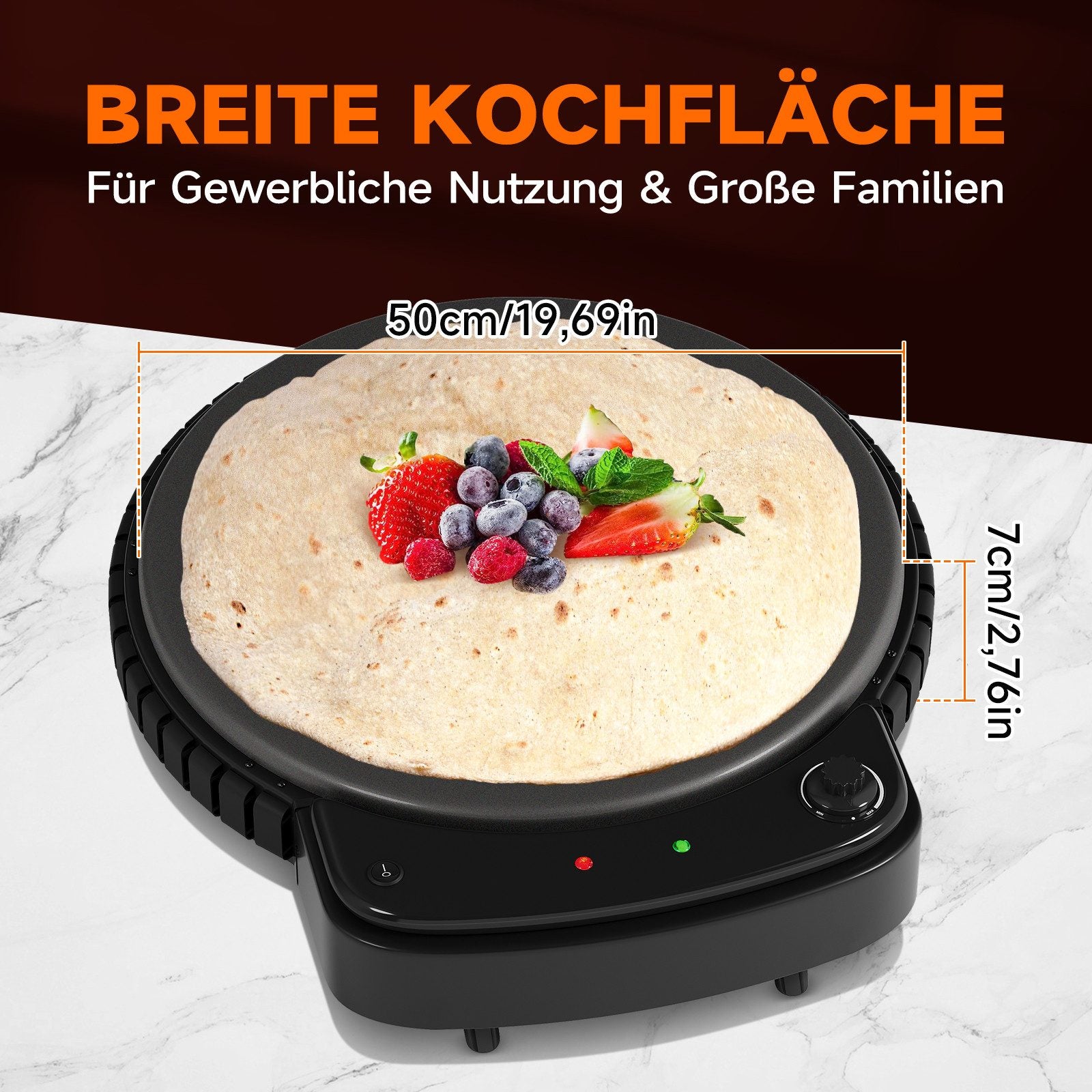 HOMELUX Crêpesmaker 2500W Ø50 cm Pancakemaker, Temperaturregler , Crêpesmaker