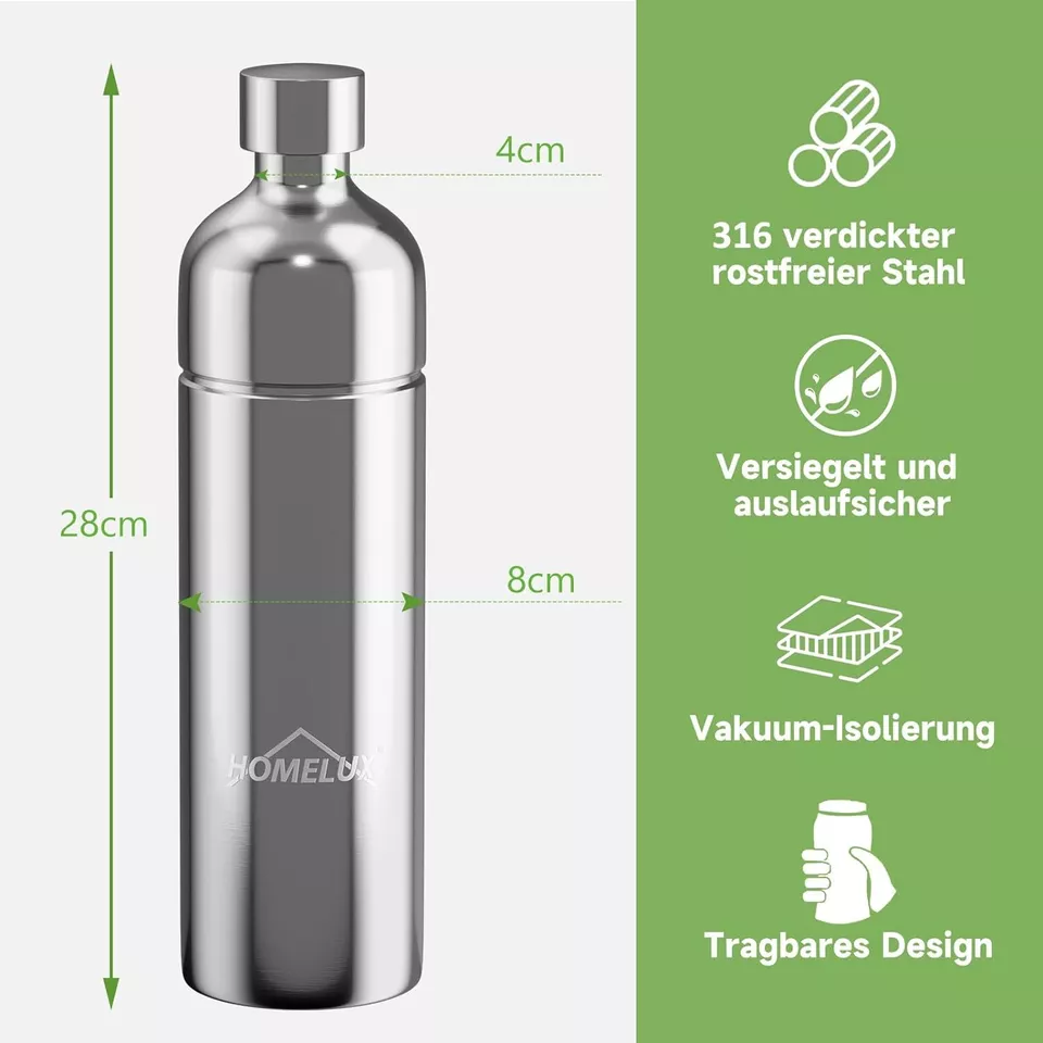 Wassersprudler, Sprudelwasser Maschine Mit 1L PET-Flaschen 316 Edelstahl Flasche Soda Maker