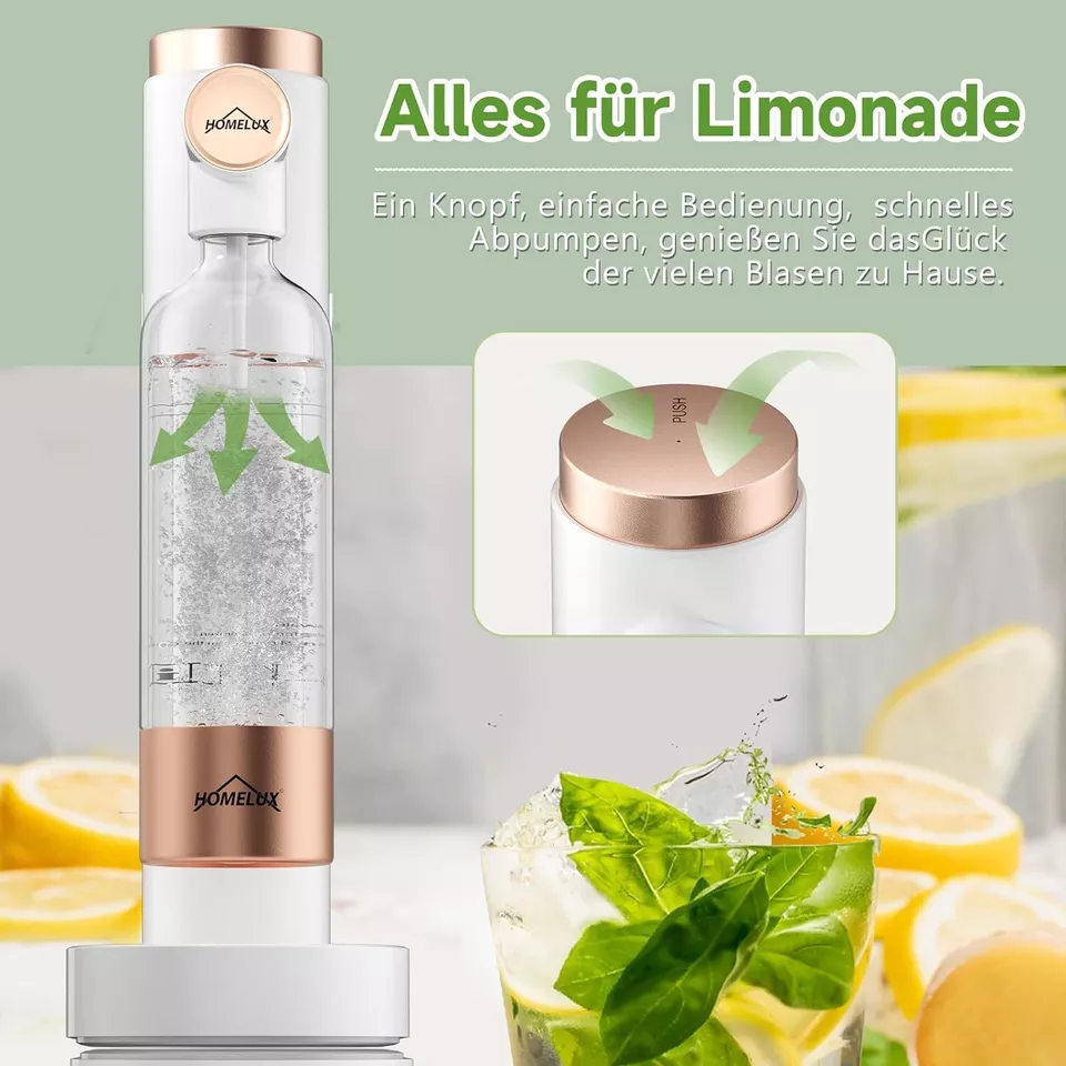 Wassersprudler, Sprudelwasser Maschine Mit 1L PET-Flaschen 316 Edelstahl Flasche Soda Maker