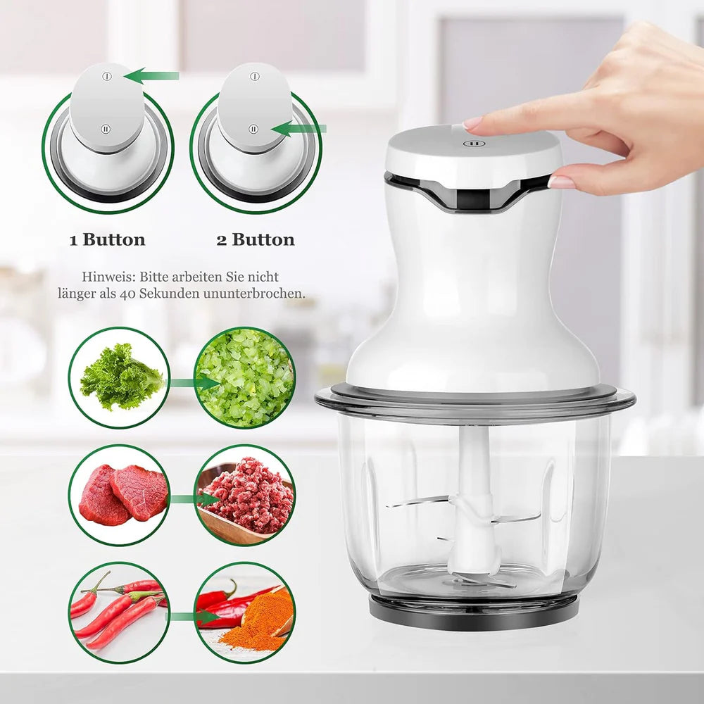 Multi Chopper Kitchen Electric: Multifunctional Food Chopper with 1.5L glass container, 300W, 4 stainless steel blades, 2 speeds