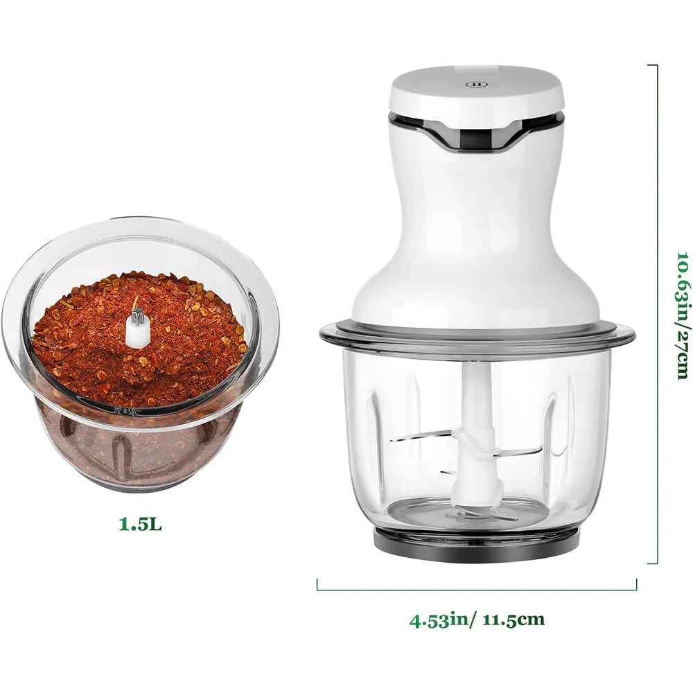 Multi Chopper Kitchen Electric: Multifunctional Food Chopper with 1.5L glass container, 300W, 4 stainless steel blades, 2 speeds