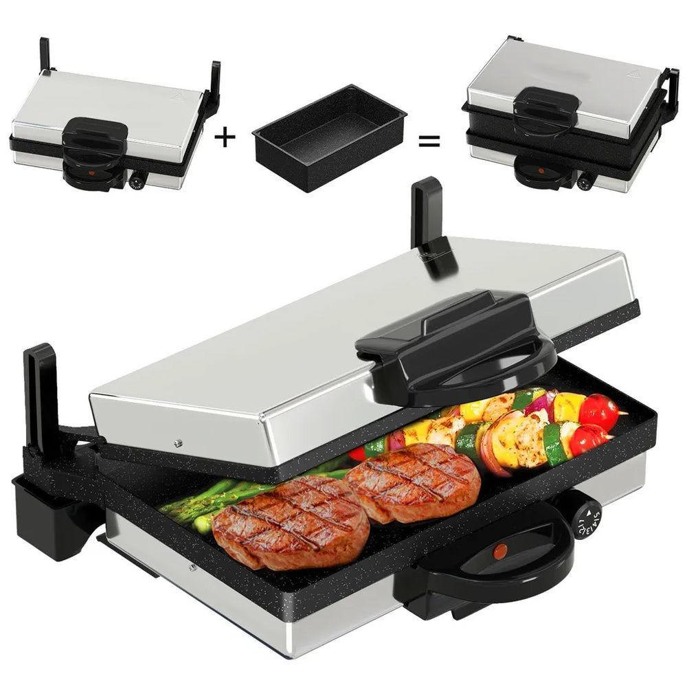 2000W Kontaktgrill: Multi-Grill & Brotmaschine, Edelstahl, Antihaft-Beschichtung