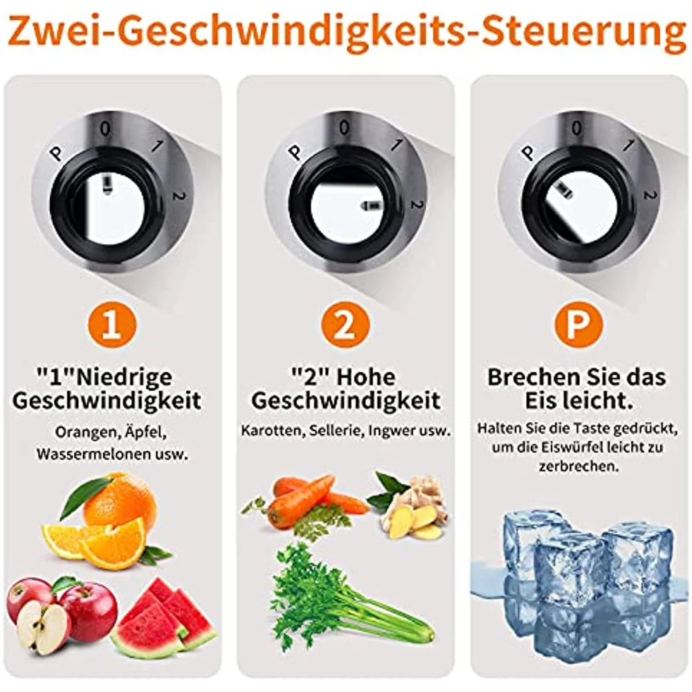 Entsafter für Obst und Gemüse, Entsafter aus Edelstahl, Zentrifugalentsafter 1000W Juicer mit 1L Saftkanne 73mm Füllöffnung Saftpresse Elektrisch