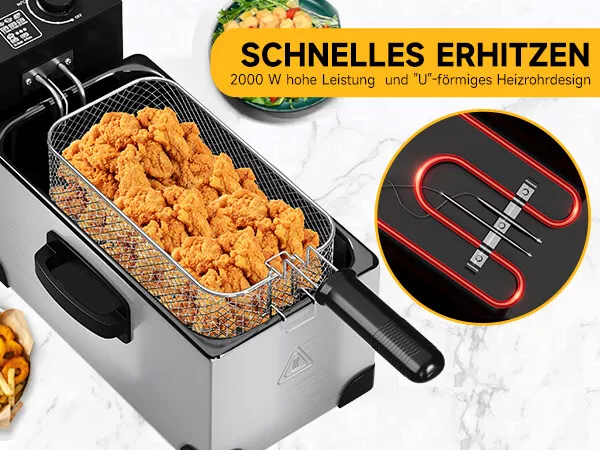 Fritteuse HOMELUX 2000W - 3L, Ölregler, Temperatursteuerung, Edelstahl