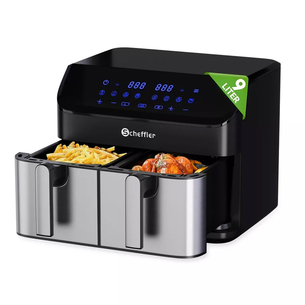 Scheffler Heißluftfritteuse 2 kammern 9L Airfryer 8 Programme Dual Cook & Sync Finish