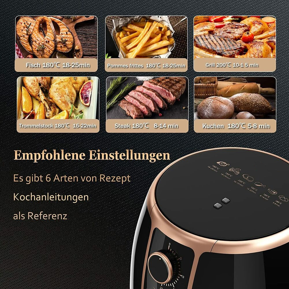 3.7L Heißluftfritteuse Fritteuse Heissluft Ohne Fett 1500W Airfryer