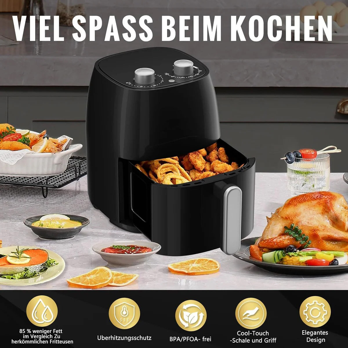 Heißluftfritteuse Klein 4L 1500W Airfryer Mini fritteuse Kleine Größe Fritöse