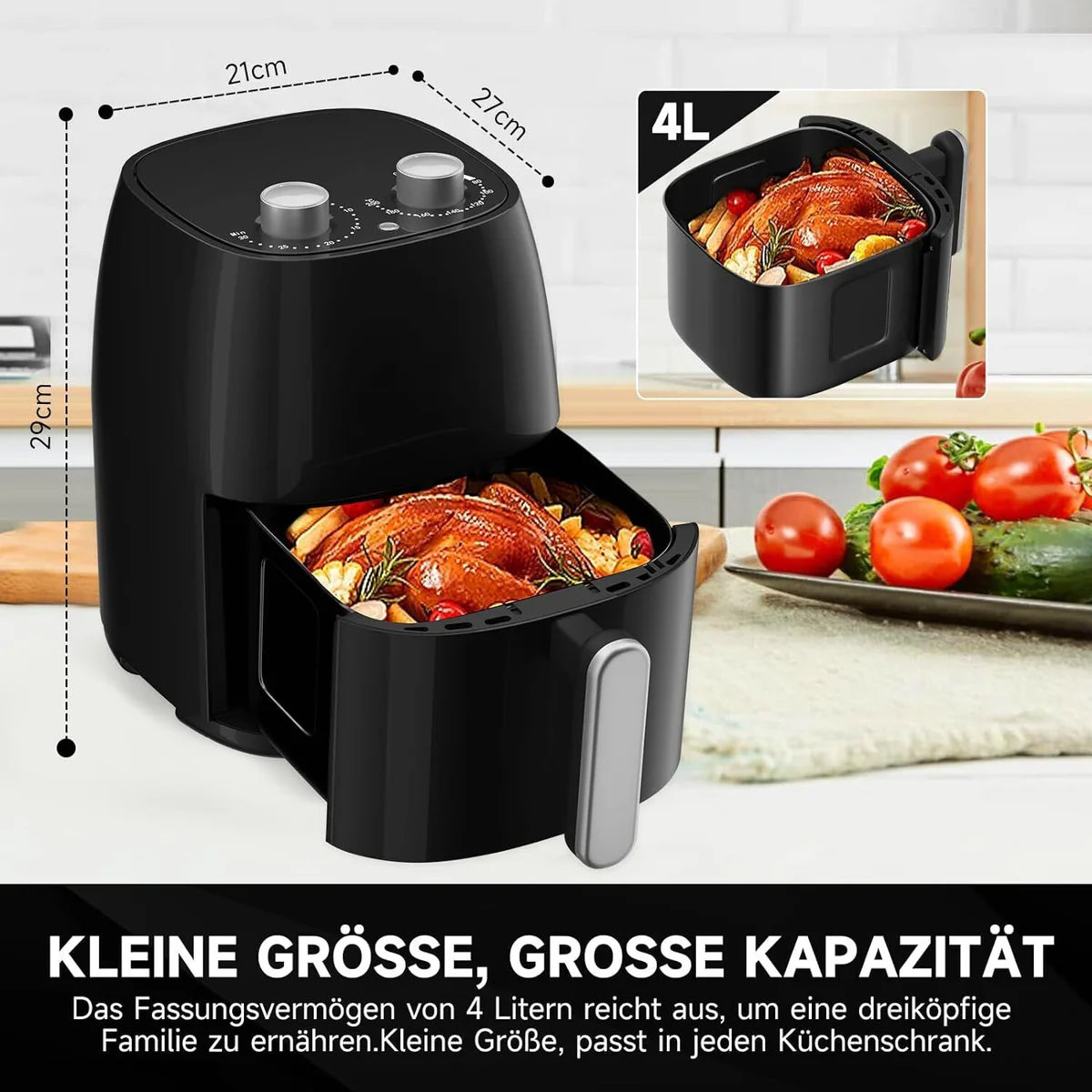 Heißluftfritteuse Klein 4L 1500W Airfryer Mini fritteuse Kleine Größe Fritöse