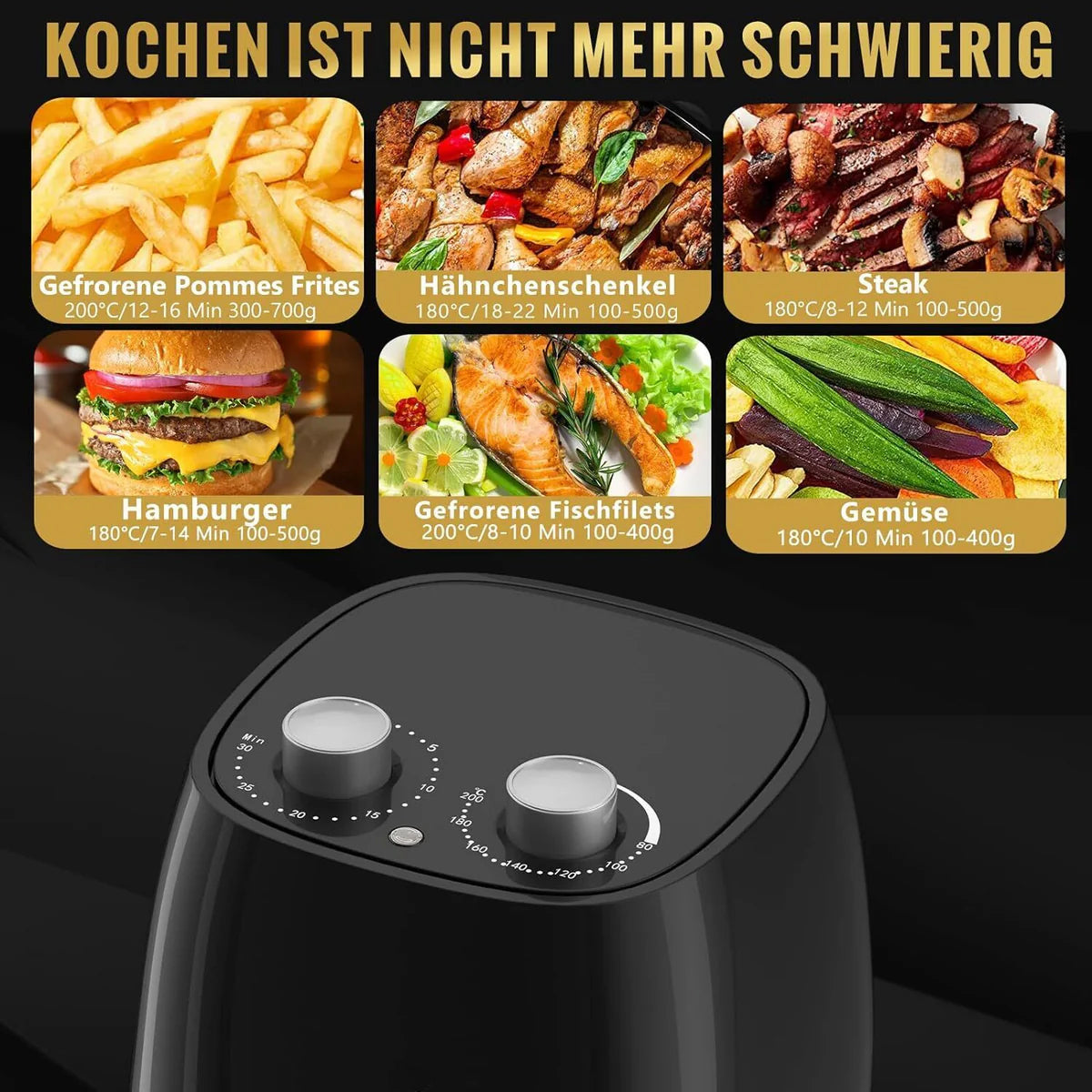 Heißluftfritteuse Klein 4L 1500W Airfryer Mini fritteuse Kleine Größe Fritöse