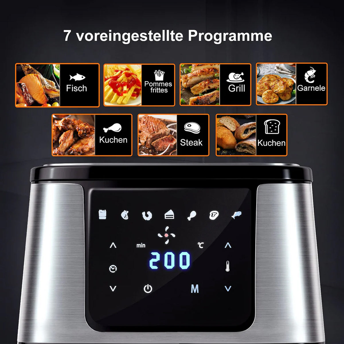 Fritteusen 5,5L XXL Friteuse Airfryer Heißluftfritteuse 1800W multifunktional