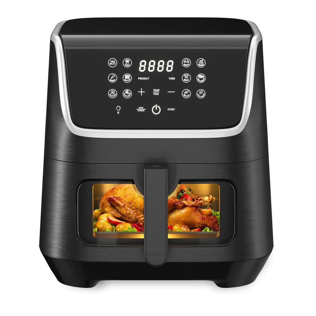 Heißluftfritteuse XXL 5.5L Sicherheitsschutz Airfryer mit Sichtfenster, 1800W, 12 Programmen LED-Touchscreen BPA-frei