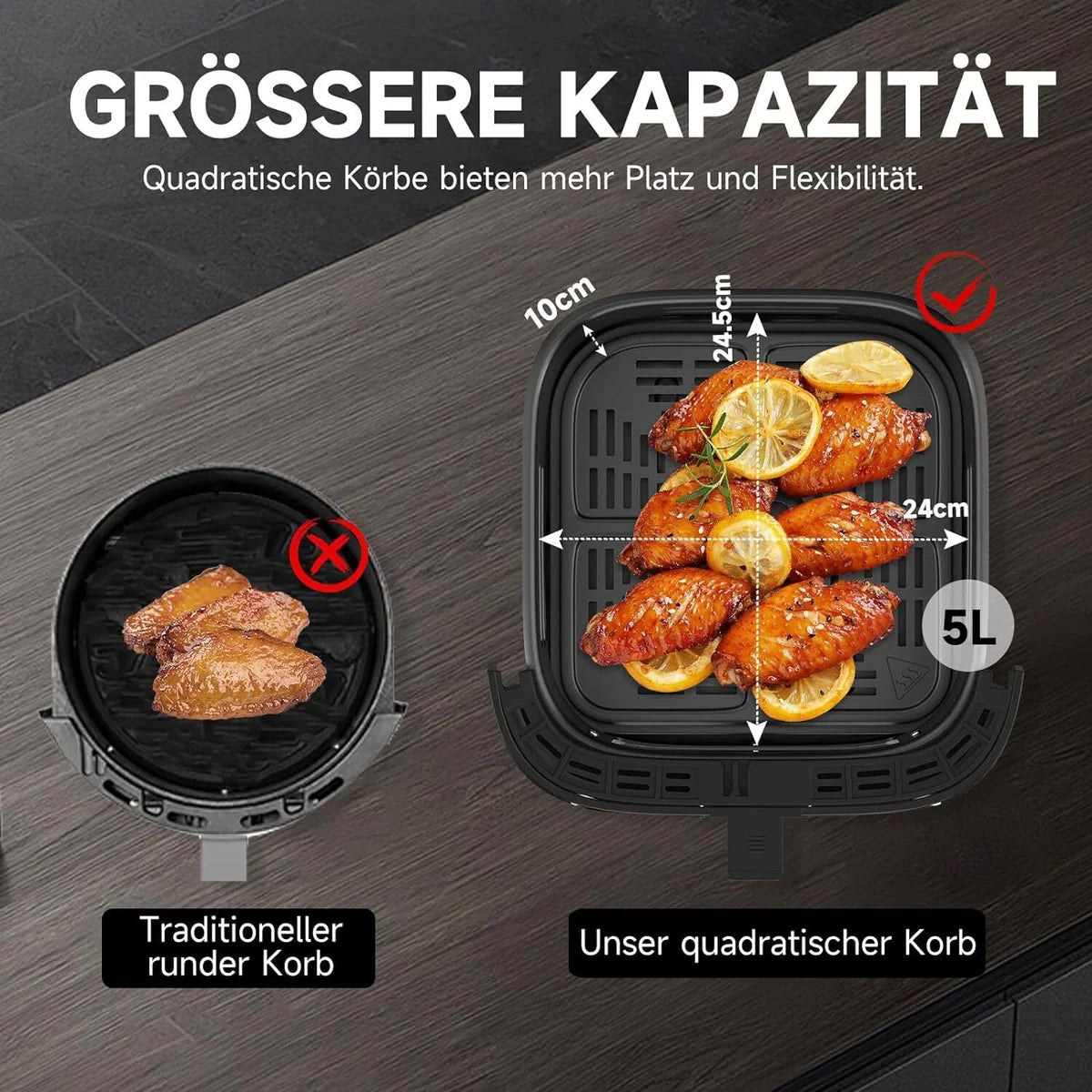 Heißluftfritteuse XXL 5.5L Sicherheitsschutz Airfryer mit Sichtfenster, 1800W, 12 Programmen LED-Touchscreen BPA-frei