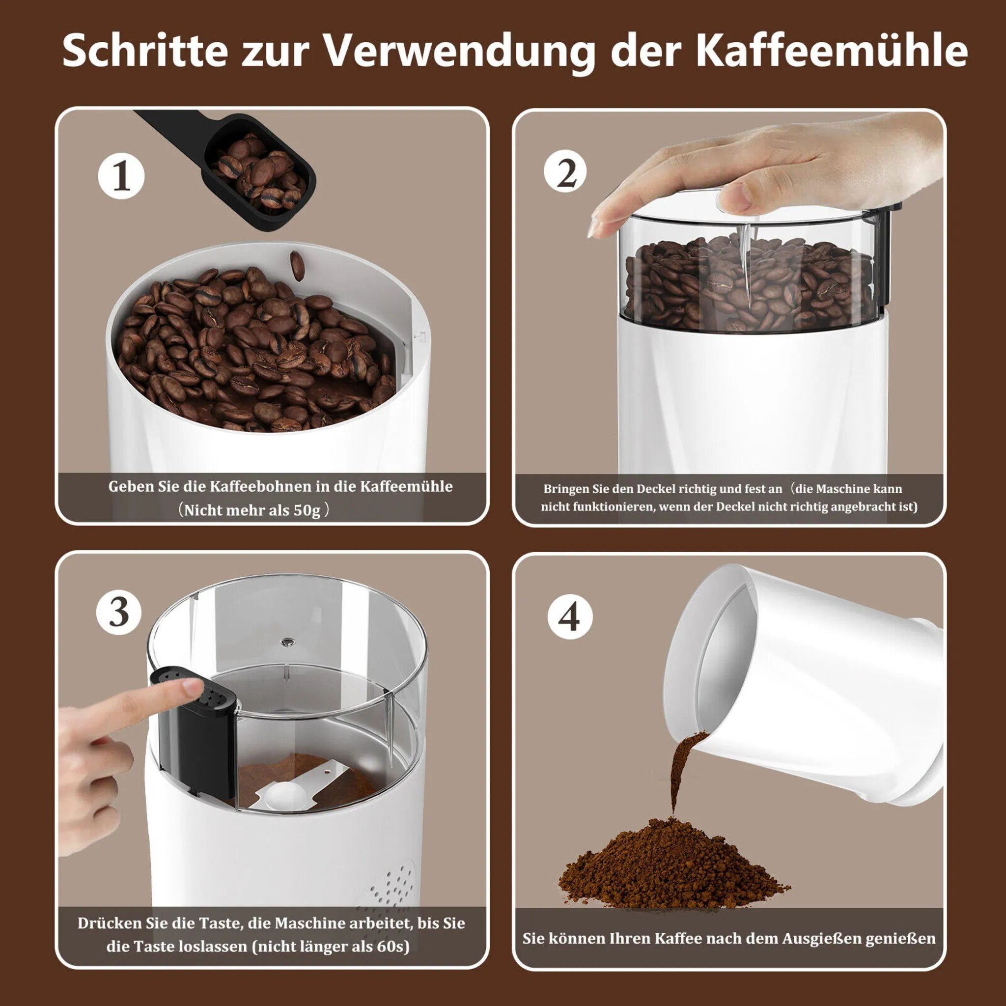 Kaffeemühle 200W Elektrische Kaffeemühle mit 304 Edelstahlmesser 50g Kapazität