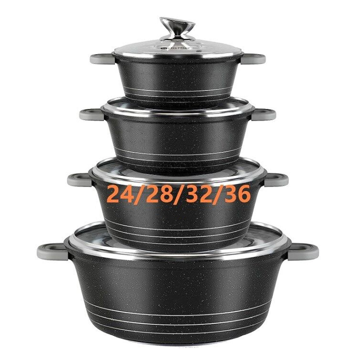 Pot set 24cm, 4L&amp;28cm, 6L&amp;32cm, 10L&amp;36cm, 14L cooking pot set induction with glass lid