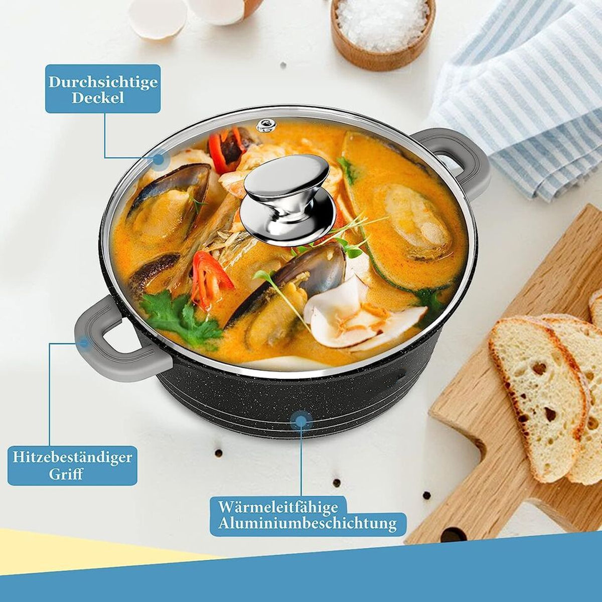 Pot set 24cm, 4L&amp;28cm, 6L&amp;32cm, 10L&amp;36cm, 14L cooking pot set induction with glass lid