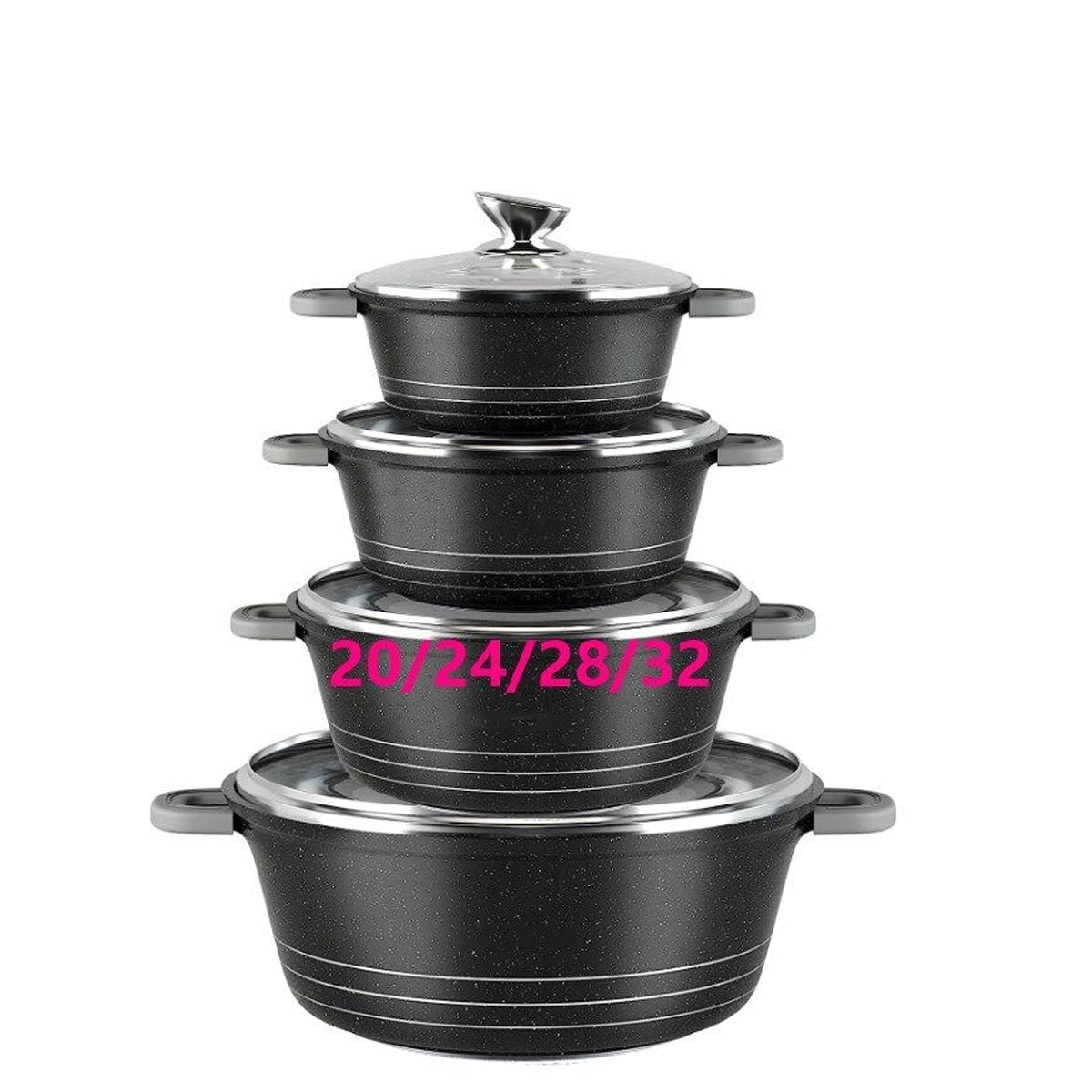 Pot set 24cm, 4L&amp;28cm, 6L&amp;32cm, 10L&amp;36cm, 14L cooking pot set induction with glass lid