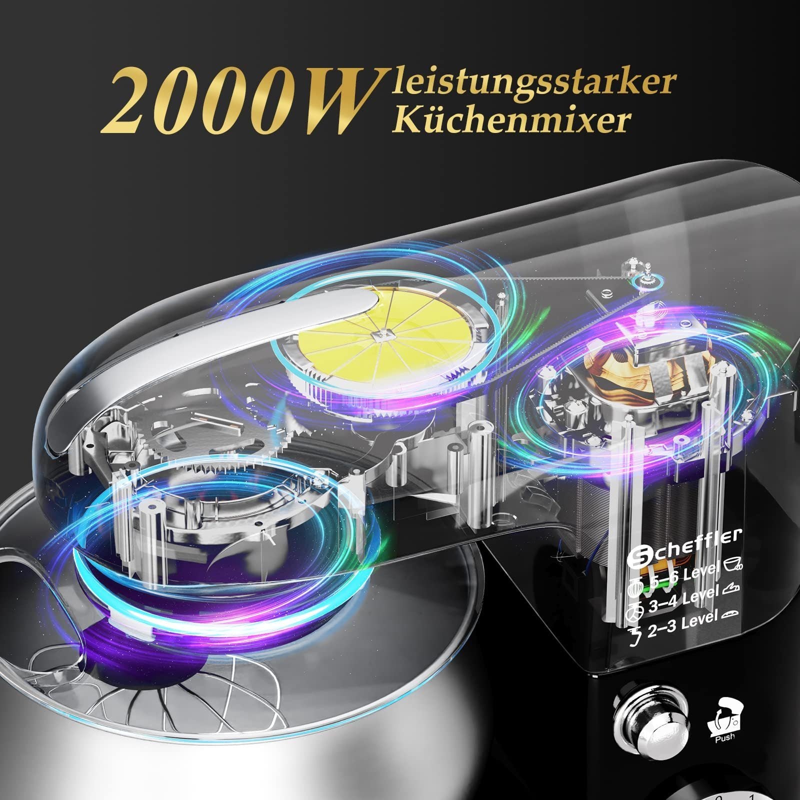 2000W Küchenmaschine, 5L Schüssel, 6-Gang Knetmaschine