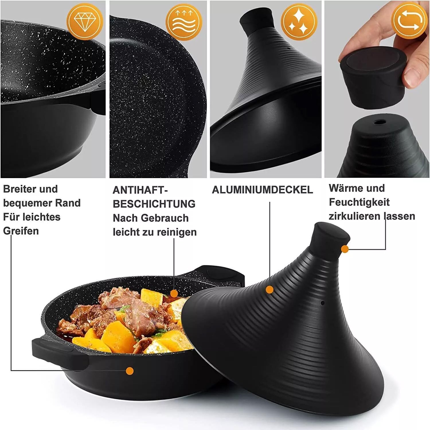 Tajine Topf Marokkanische Tagine 28cm Antihaftbeschichtung aus Aluminium