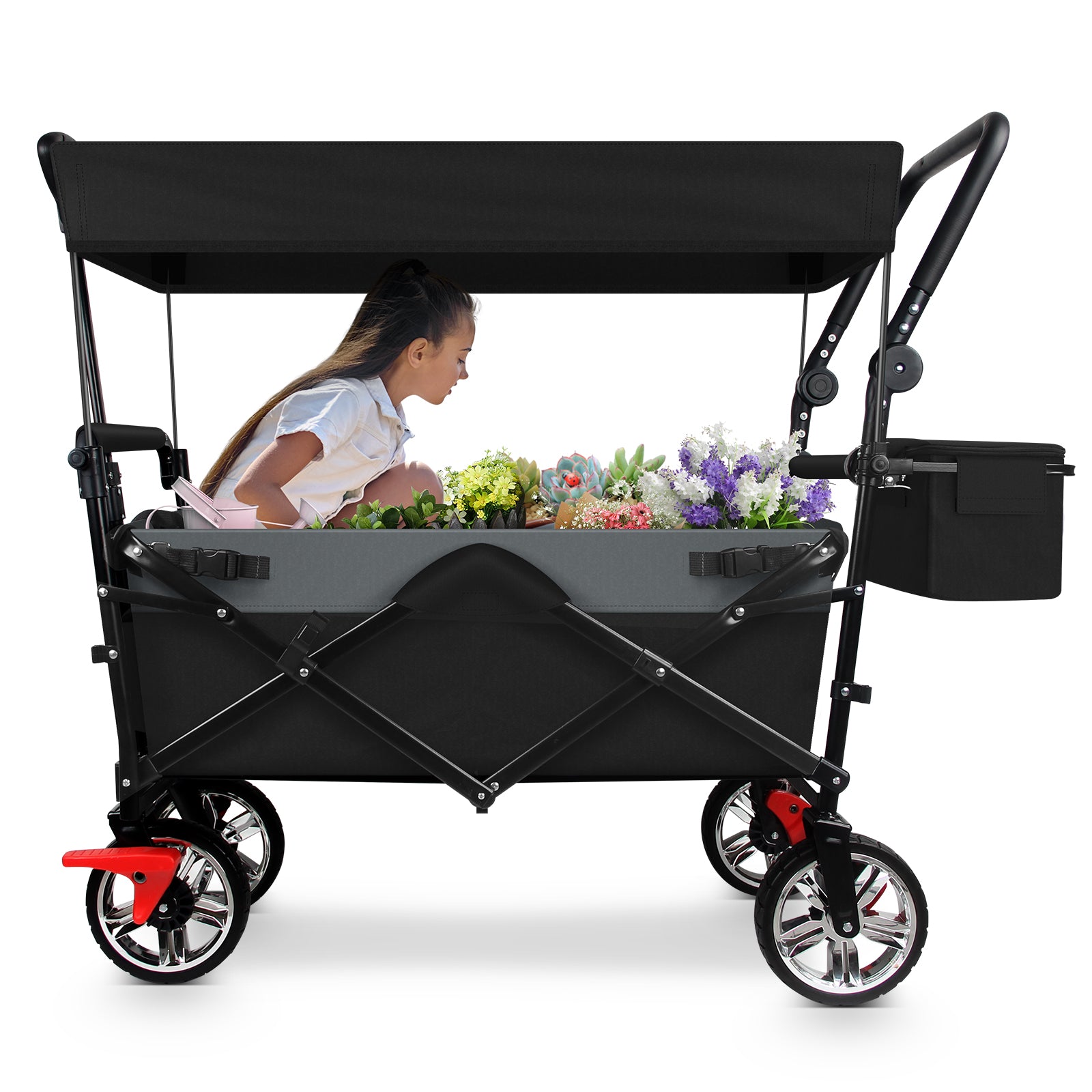 Bollerwagen faltbar mit Dach Handwagen Transportwagen klappbar Vollgummi-Reifen nutzbar als Gartenwagen Handwagen & Transportwagen HOMELUX Schwarz