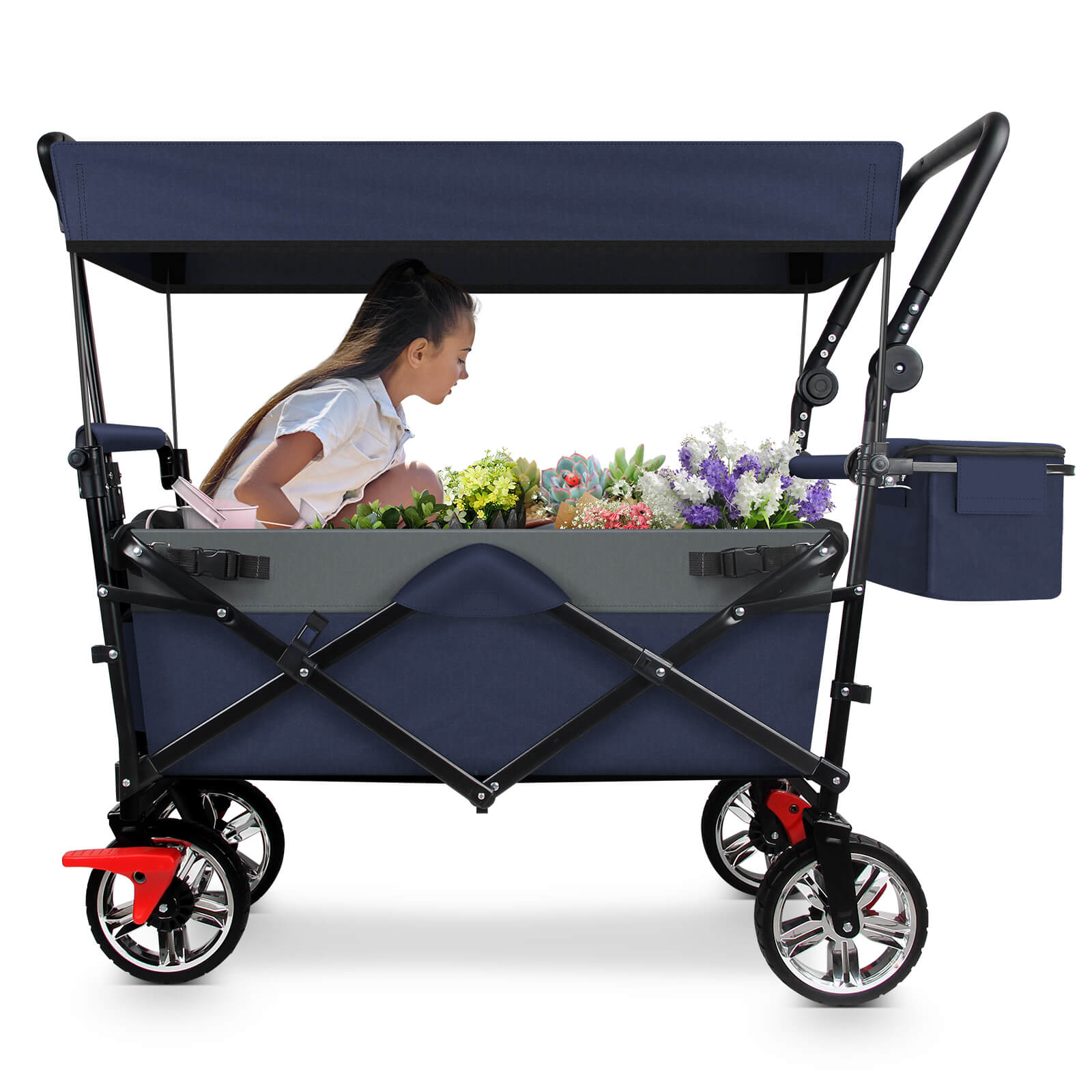 Bollerwagen faltbar mit Dach Handwagen Transportwagen klappbar Vollgummi-Reifen nutzbar als Gartenwagen Handwagen & Transportwagen HOMELUX Blau