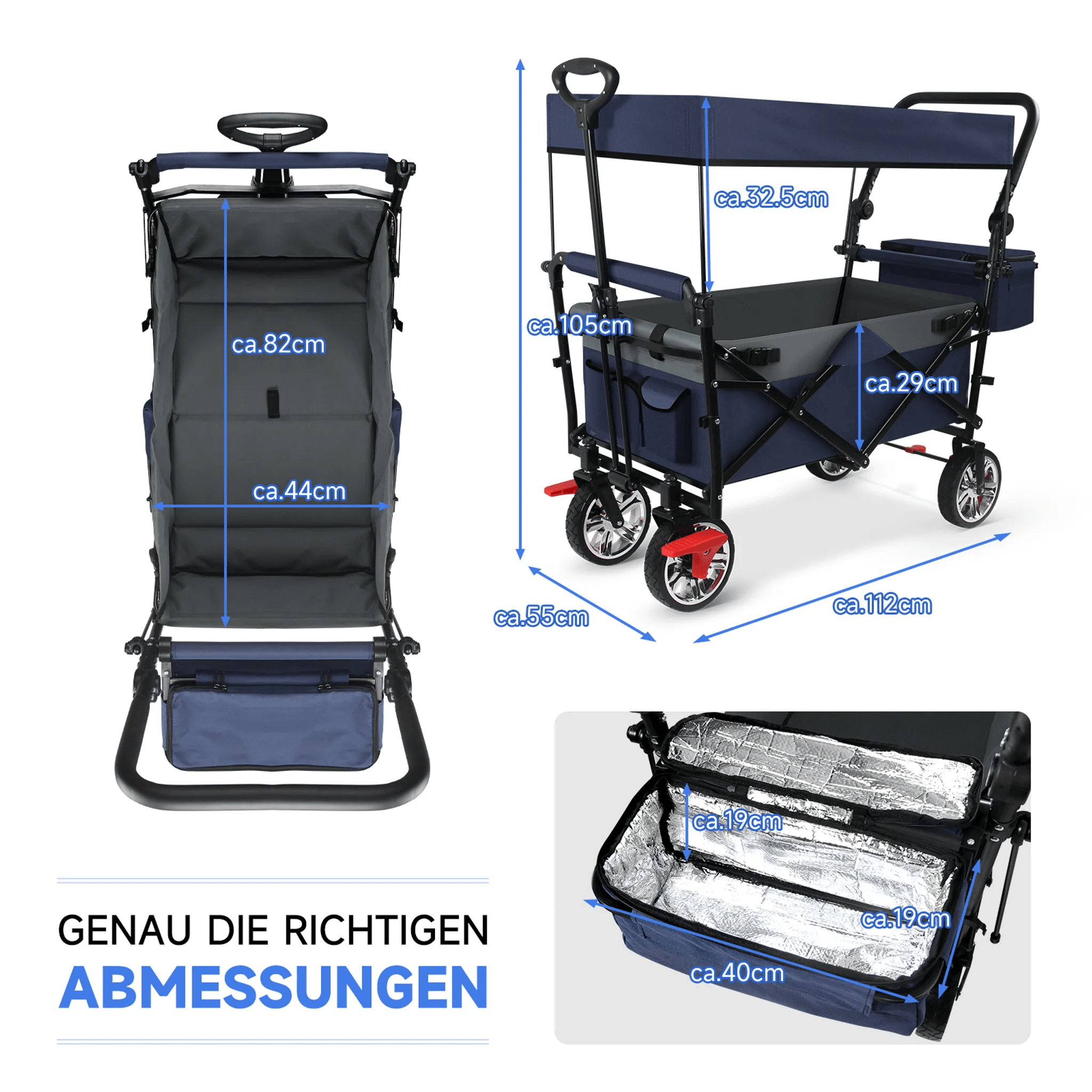 Handcart foldable with roof Handcart Transport cart foldable solid rubber tires can be used as a garden cart Handcart &amp; Transport cart HOMELUX Blue