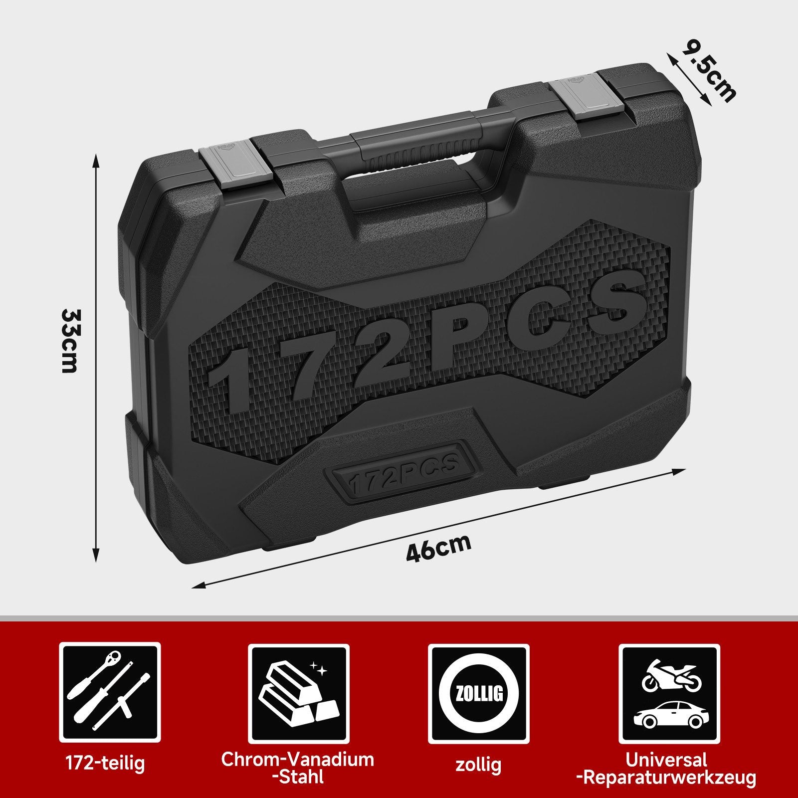 Professioneller 172-teiliger Steckschlüsselsatz mit Feinverzahnung für Heimwerker