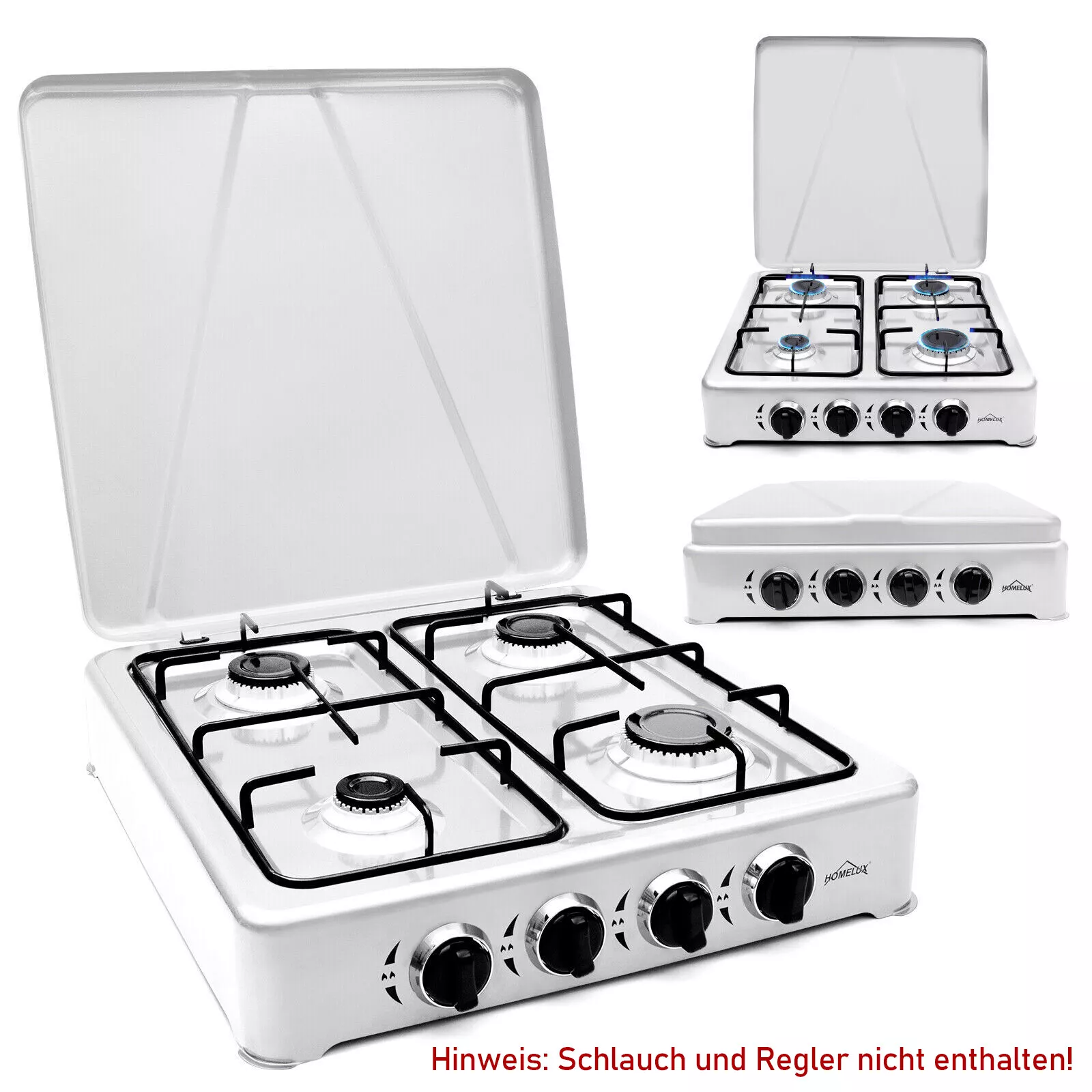 HOMELUX 6.2 KW gas cooker, 4 burner camping cooker hob cooker with lid stove gas outdoor