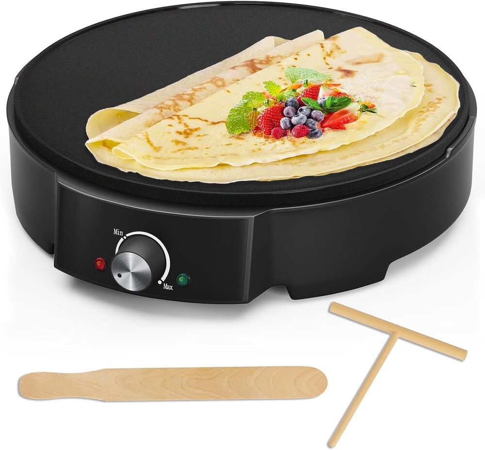 HOMELUX Crêpe Maker 1200W Vielseitig & effizient! Stufenlose Temperaturregelung, Antihaftbeschichtung, praktisches Zubehör, einfache Reinigung