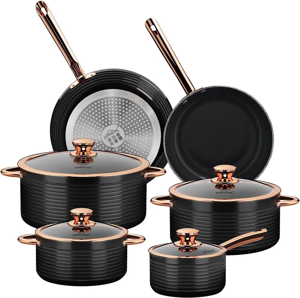 HOMELUX 10-piece induction pot set: cast aluminum cooking pot set with ceramic non-stick coating. Suitable for induction and all types of stoves