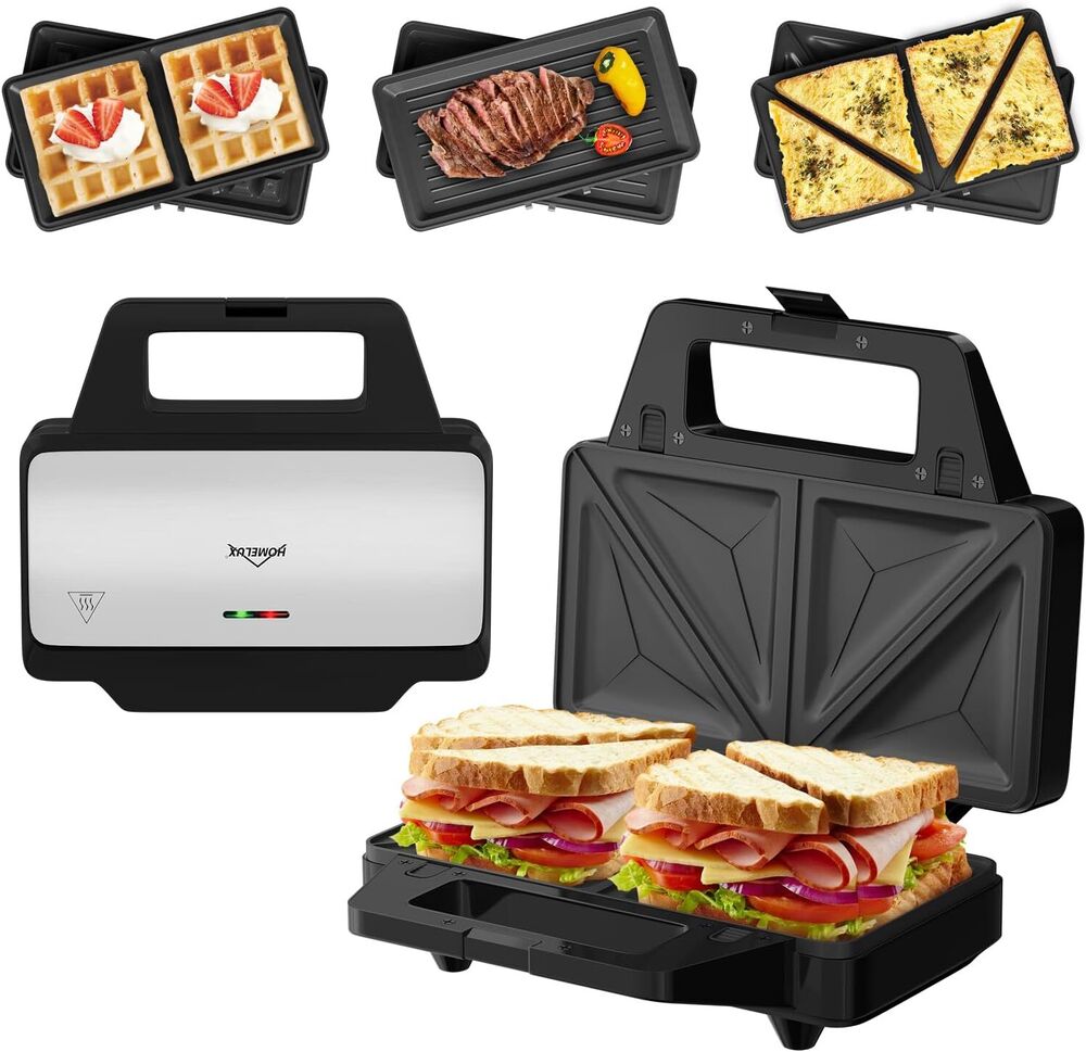 HOMELUX 3in1 Sandwichmaker 1000W Sandwichtoaster Waffeleisen Kontaktgrill