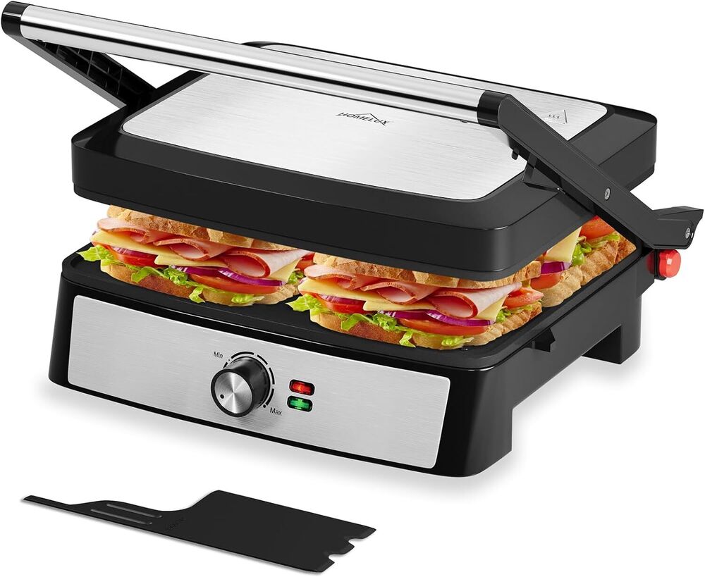 Contact grill sandwich maker panini grill 2200W toaster HOMELUX 34x23CM 3-in-1 multifunctional grill for paninis, steaks, sandwiches 