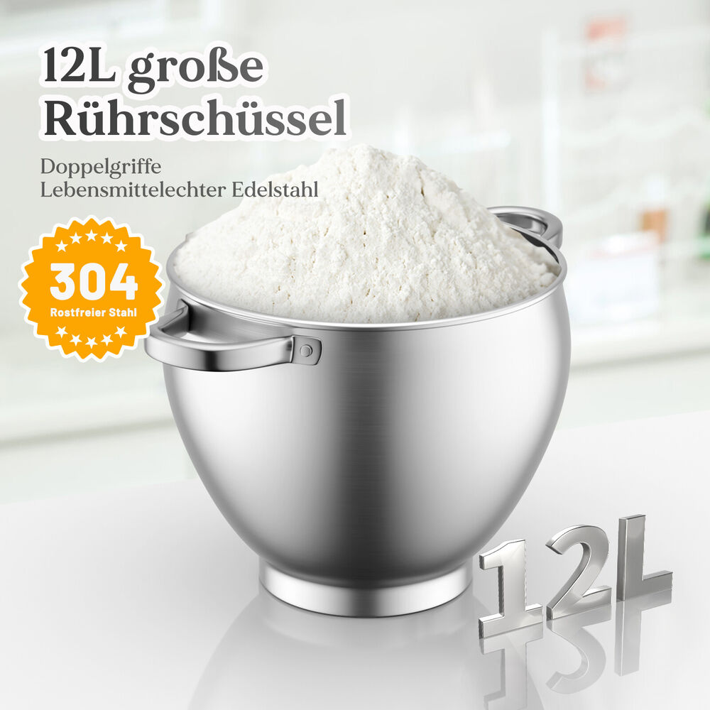 Küchenmaschine 2500W Knetmaschine,12 L Teigmaschine mit Edelstahlschüssel