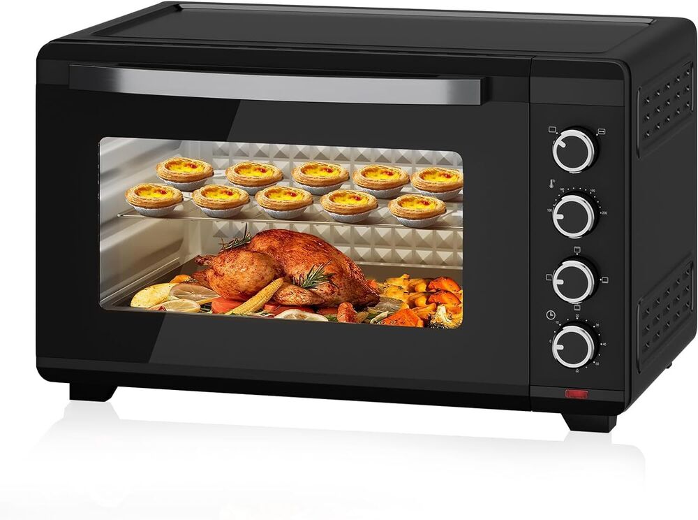 Minibackofen 60L mit Drehspieß Timer Mini Backofen Pizza-Ofen 2000W Mini Ofen