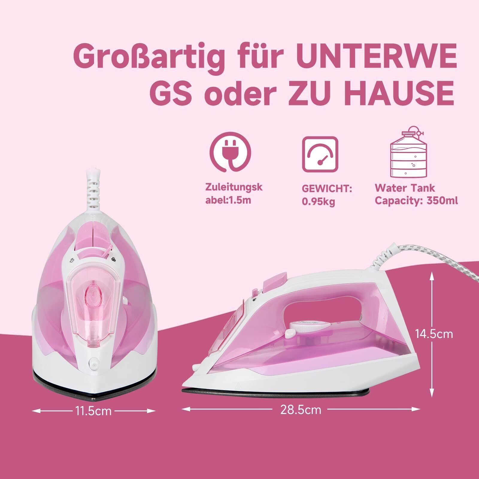 Steam iron ironing function, 1800W, 360° swivel cable 