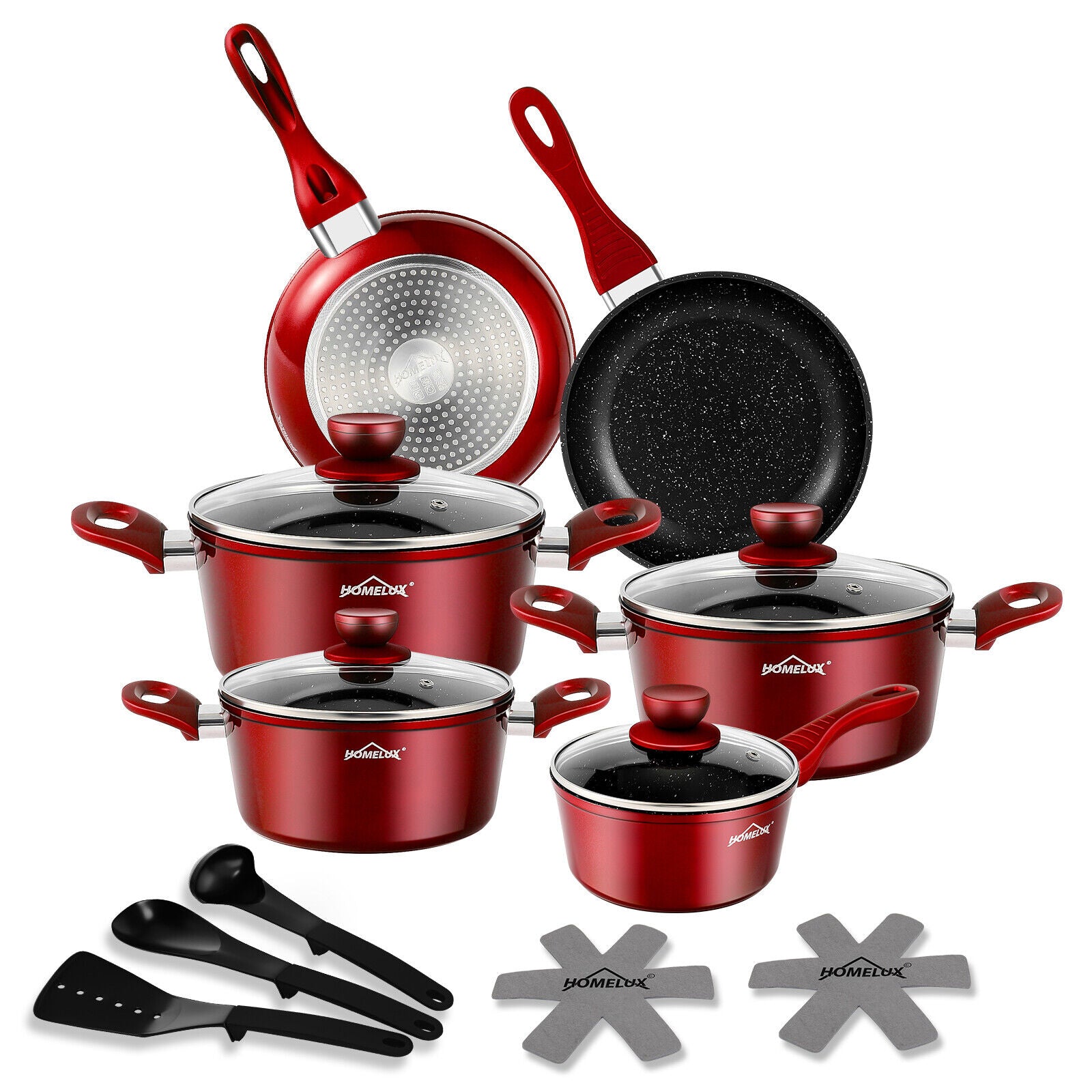 15pc pot set induction pots set non-stick coated aluminum cooking pot set Homelux pots set 