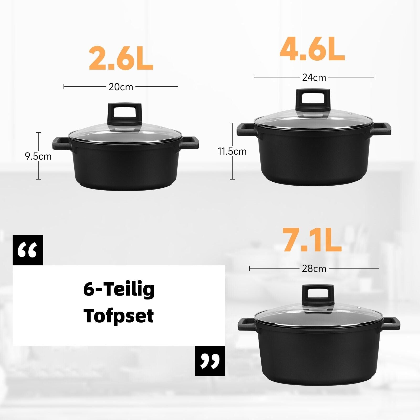 Homelux Kochtopfset mit langlebiger Antihaftbeschichtung und Glasdeckeln