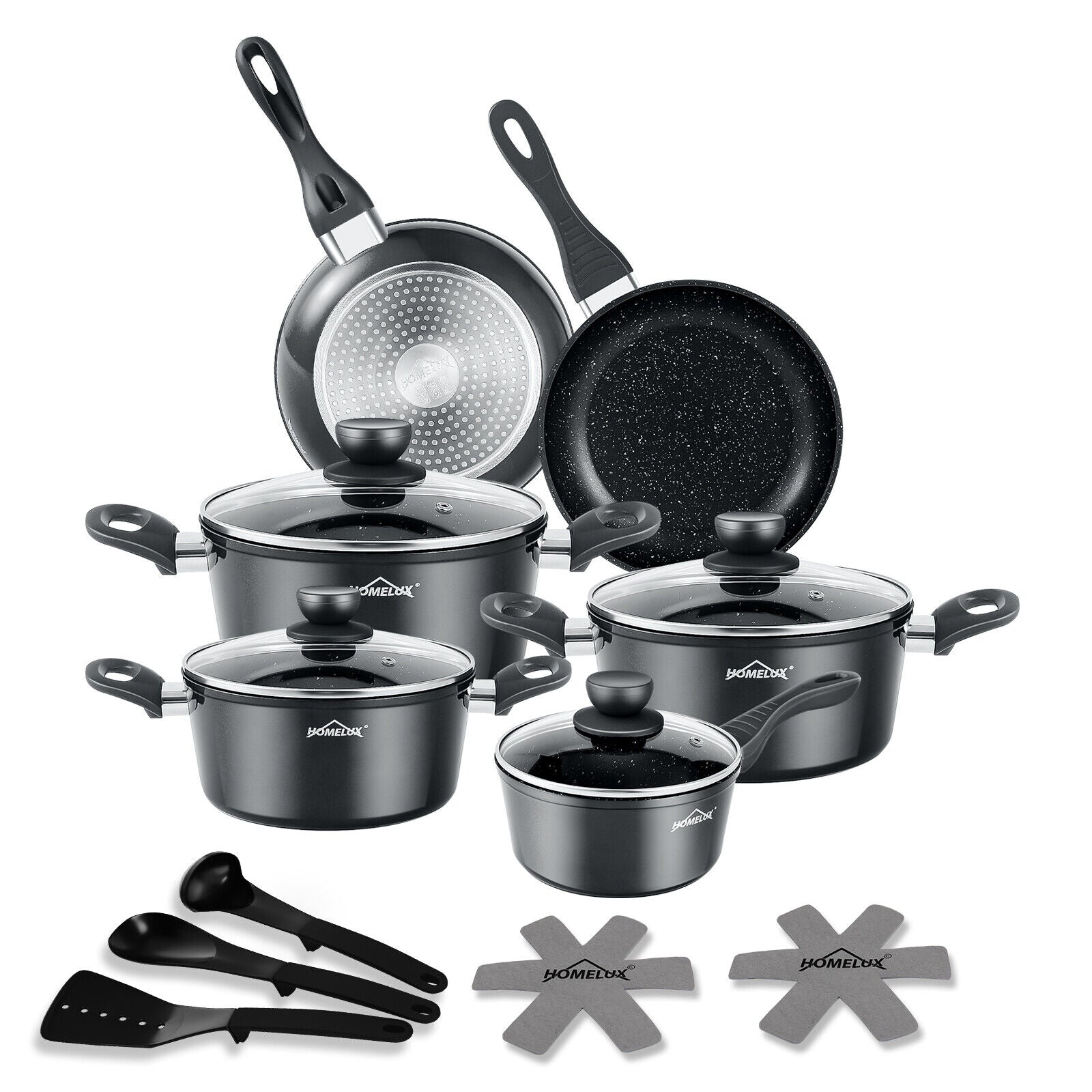 15pc pot set induction pots set non-stick coated aluminum cooking pot set Homelux pots set 