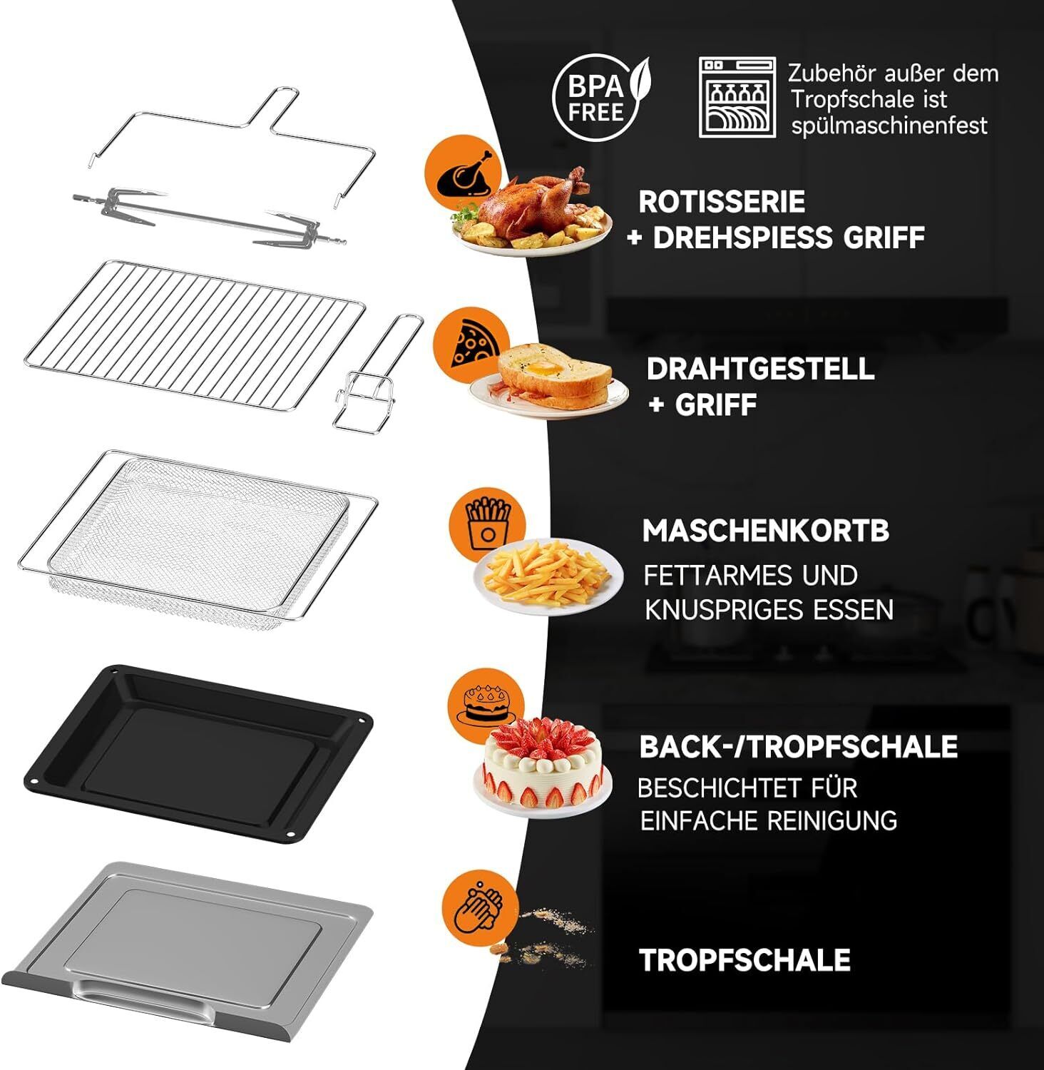 Heißluftfritteuse 28L Minibackofen mit Umluft XXL Grill 1700W Heißluft-Backofen