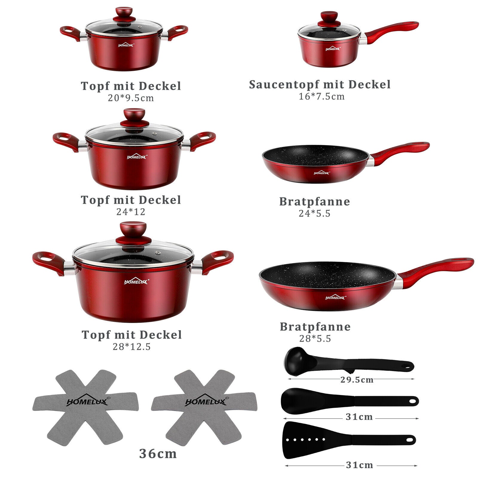 15pc pot set induction pots set non-stick coated aluminum cooking pot set Homelux pots set 